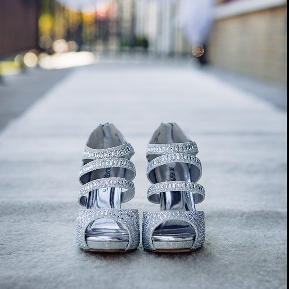 Sparkling Strappy Silver Heels - Picture 3 of 16